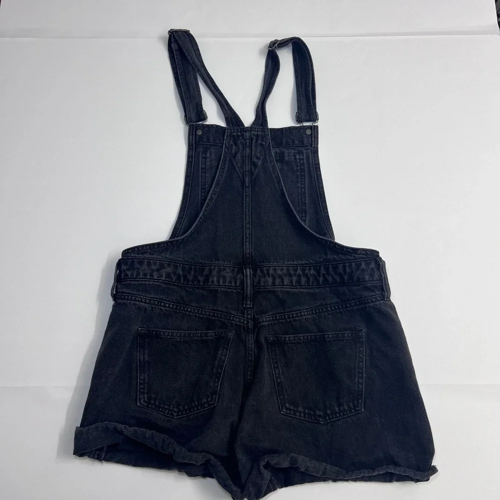 Madewell Adirondack Short Overalls Washed Black Denim Size Medium Bib Shortalls - Picture 2 of 12
